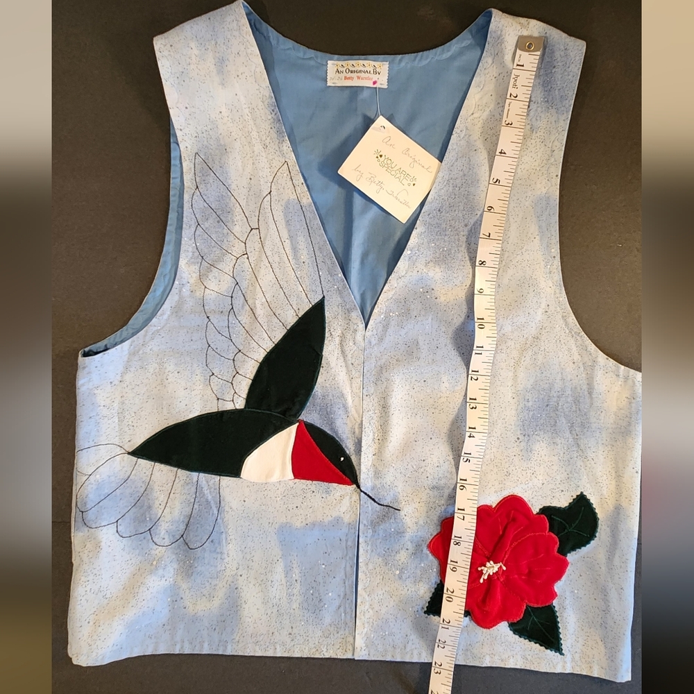 An Original by Betty Warstler womens Large? homemade hummingbird & flower vest.
